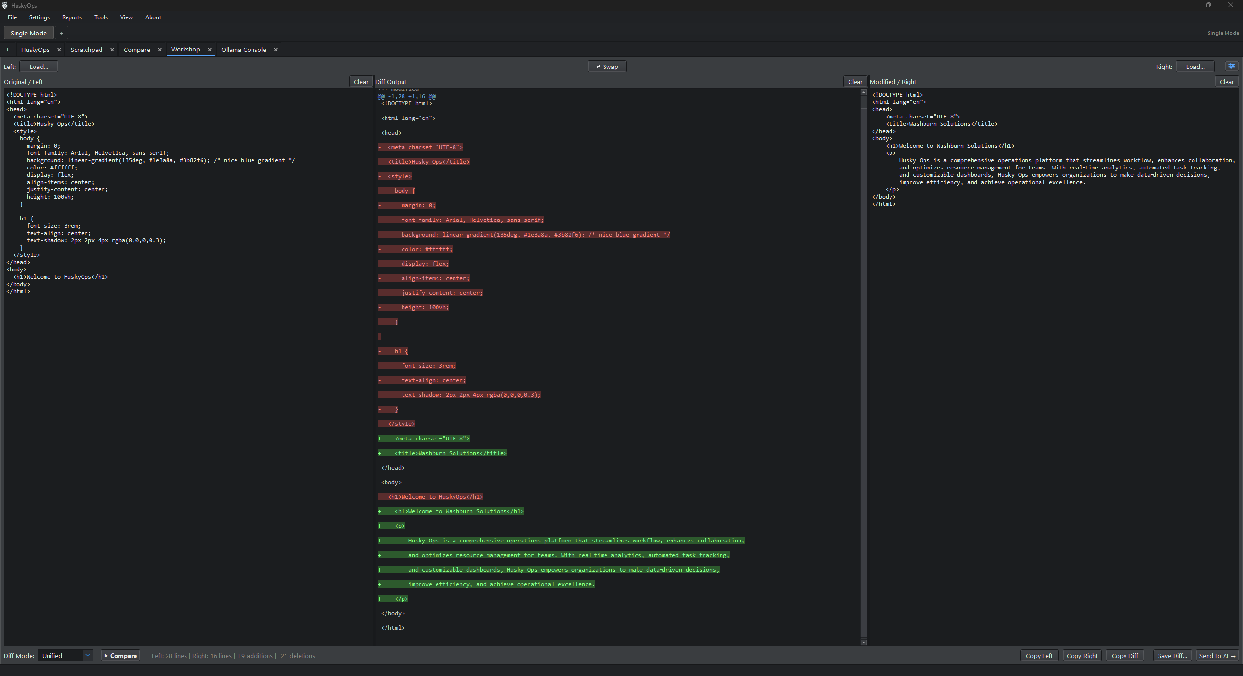 Workshop diff tool